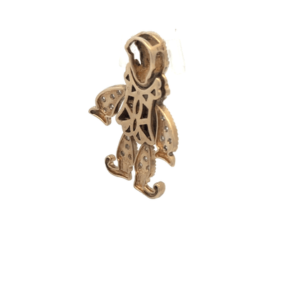 9ct yellow gold diamond clown pendant, unbranded, featuring a detailed design, weighs 5.2 grams, shown on a plain background.