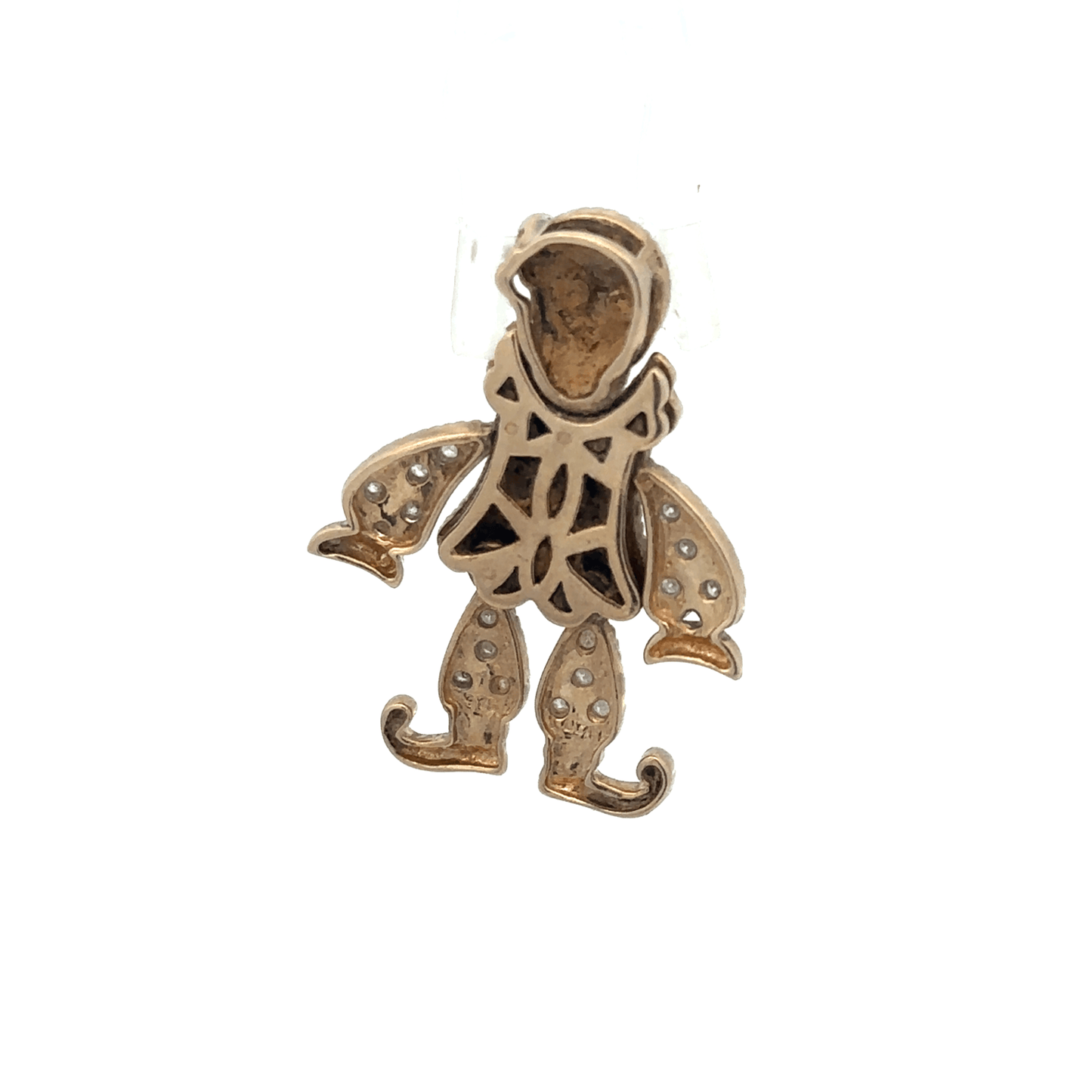 9ct yellow gold diamond clown pendant, unbranded, showcasing a detailed gold and diamond design, weighing 5.2 grams.
