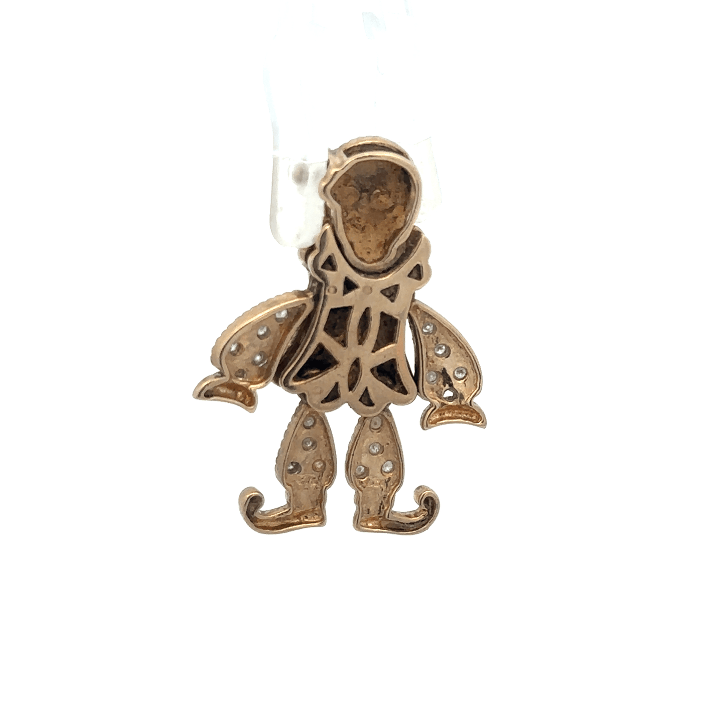 9ct yellow gold diamond clown pendant with detailed design, weighs 5.2 grams, unbranded jewelry accessory.