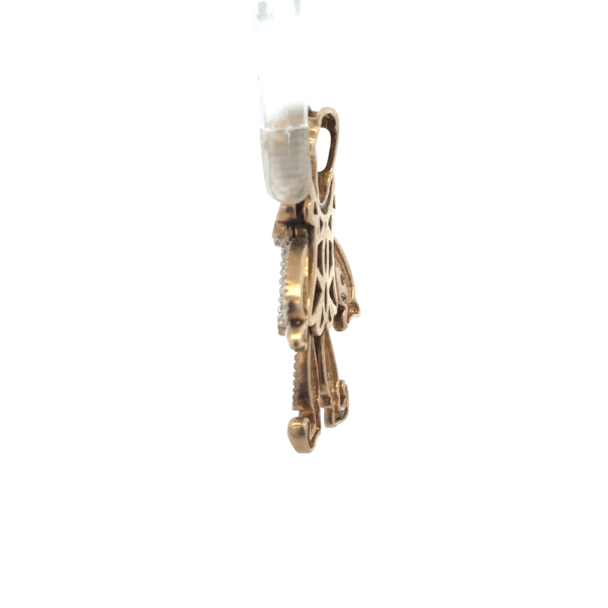 9ct yellow gold diamond clown pendant, detailed jewelry piece with sparkling diamonds, weighs 5.2g, unbranded.