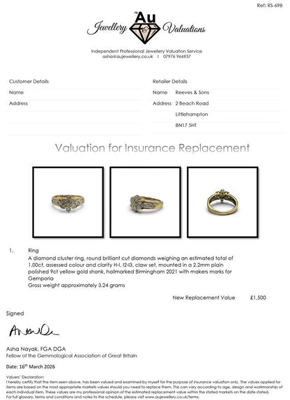 9ct yellow gold diamond cluster ring with sparkling stones, unbranded jewelry, showcasing a detailed close-up of the ring design.