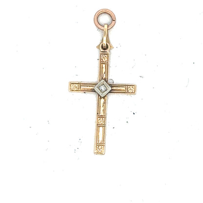 9ct yellow gold diamond cross pendant, unbranded, showcasing sparkling diamonds on a delicate gold chain.