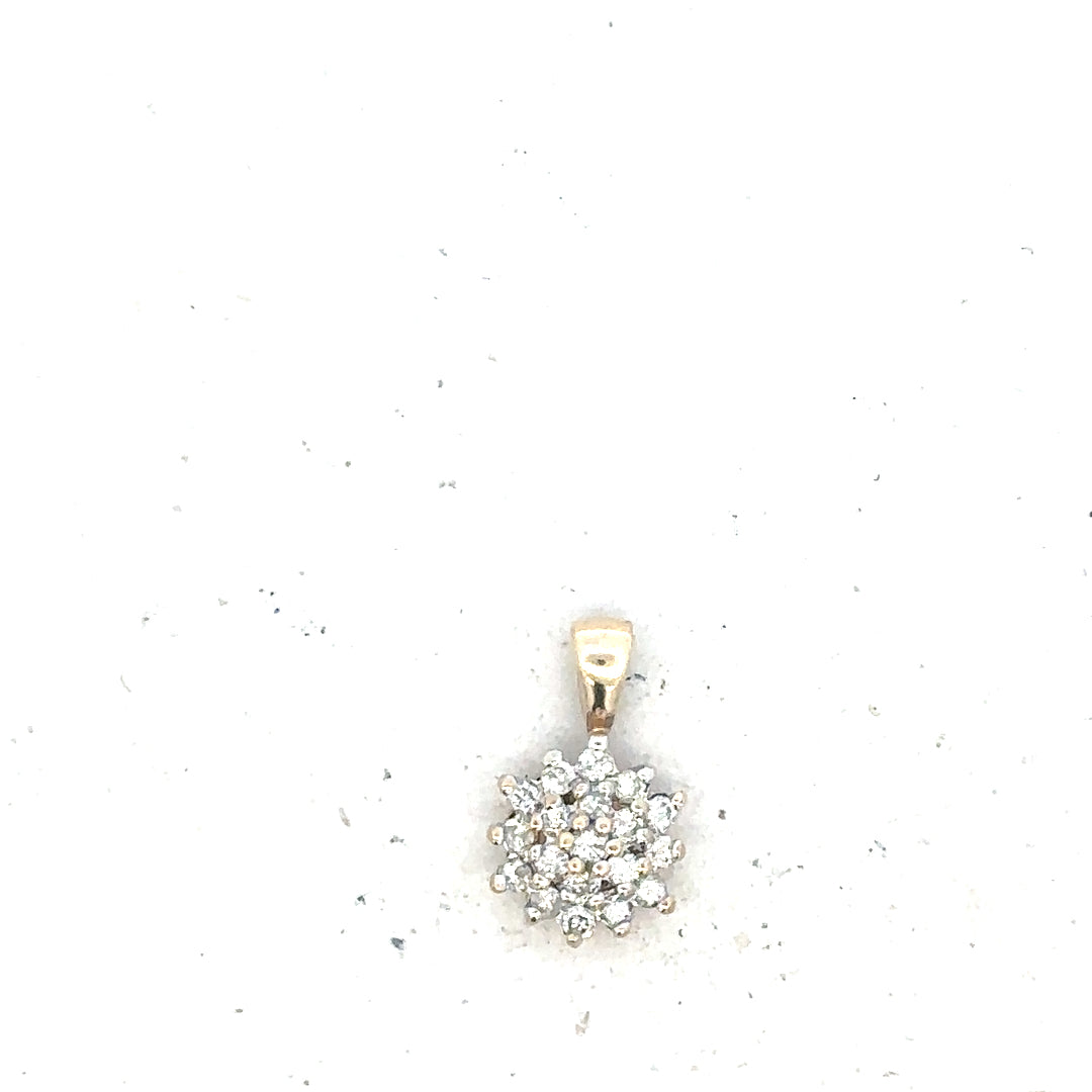 9ct yellow gold diamond pendant with sparkling stones, lightweight 0.6g, elegant jewelry piece showcasing fine craftsmanship.