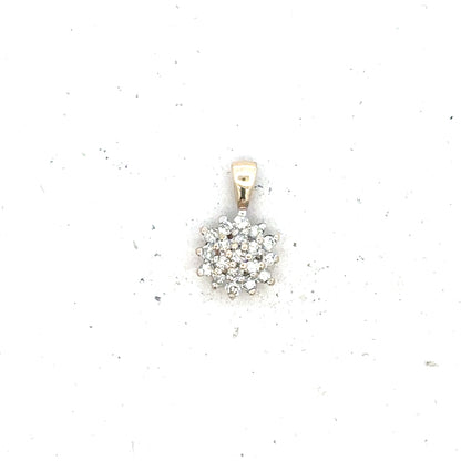 9ct yellow gold diamond pendant with sparkling diamonds, weighing 0.6g, featuring a sleek and elegant design.