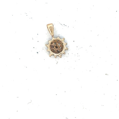 9ct yellow gold diamond pendant with a sparkling diamond, weighs 0.6g, showcasing elegant jewelry craftsmanship.