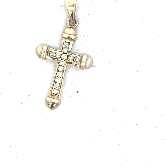 9ct yellow gold diamond pendant with sparkling diamonds, weighing 1.7g, showcasing elegant jewelry design.