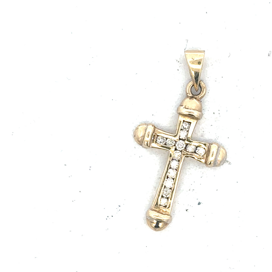9ct yellow gold diamond pendant, unbranded, showcasing a delicate design with sparkling diamonds, weighing 1.7 grams.