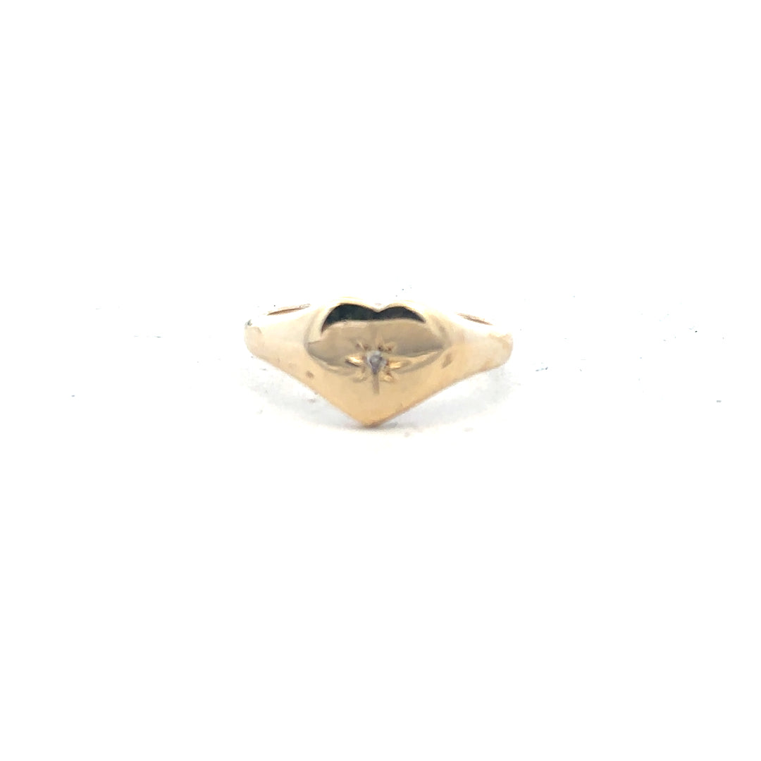 9ct yellow gold diamond ring in size J, featuring a sparkling diamond setting, unbranded, with a sleek and elegant design.