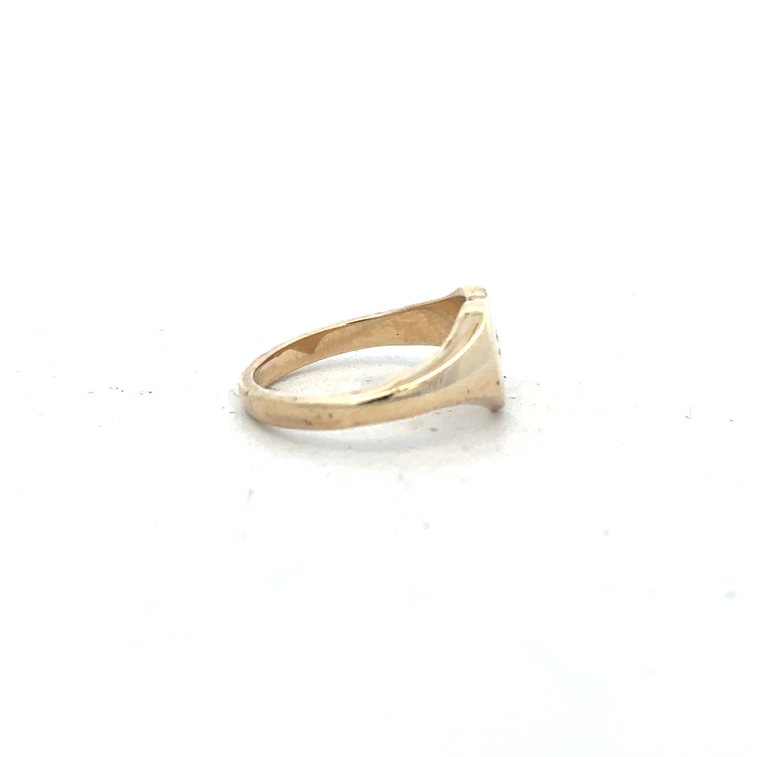 9ct yellow gold diamond ring in size J with sparkling diamonds, unbranded jewelry design, elegant and classic style.