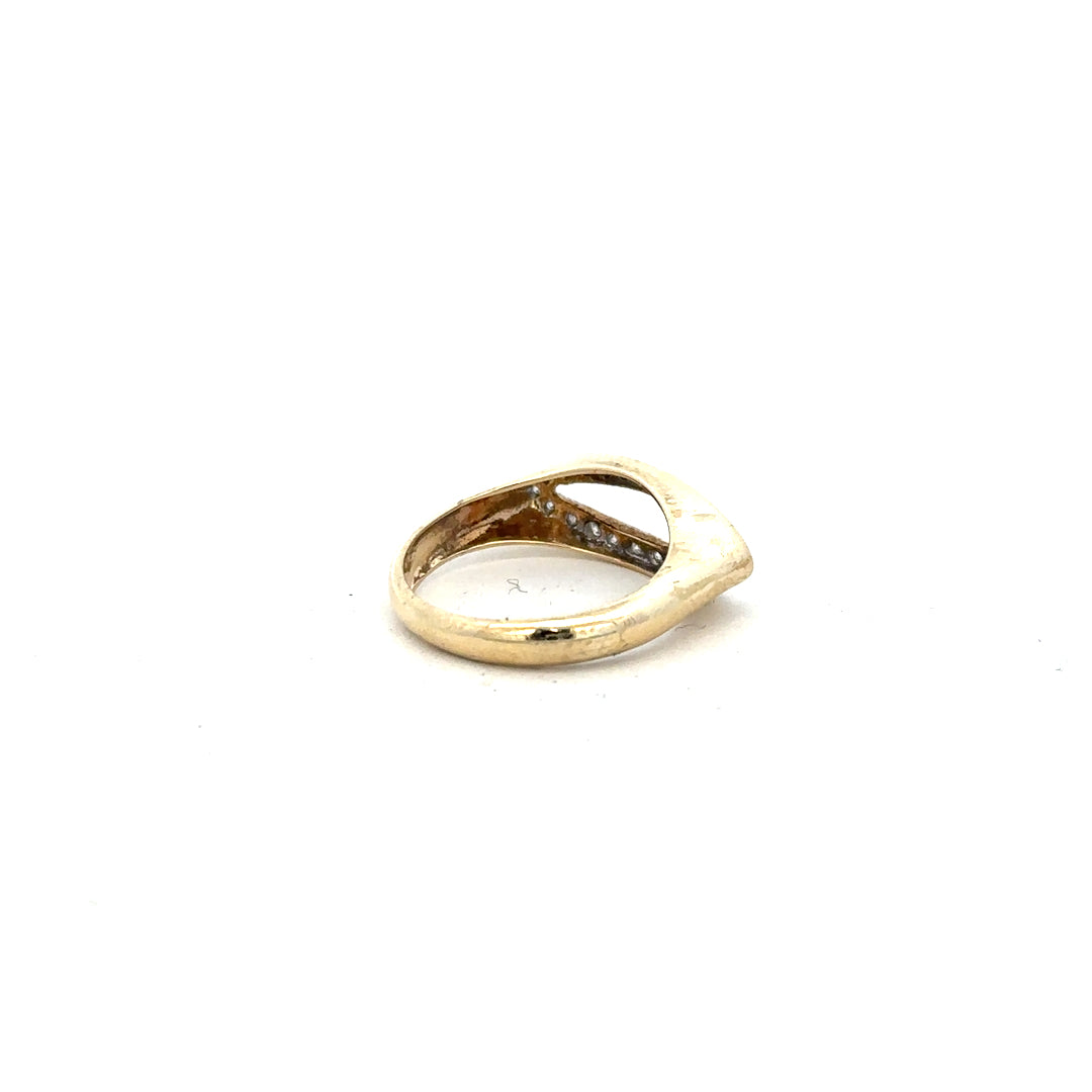 9ct yellow gold diamond ring in size J with sparkling diamonds, showcasing elegant jewelry craftsmanship.