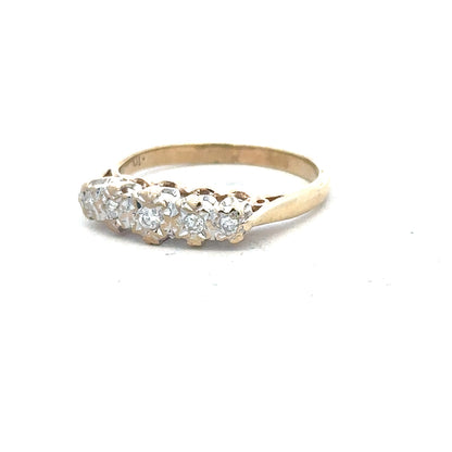9ct yellow gold diamond ring in size J with sparkling diamonds, unbranded jewelry showcased in a close-up image.