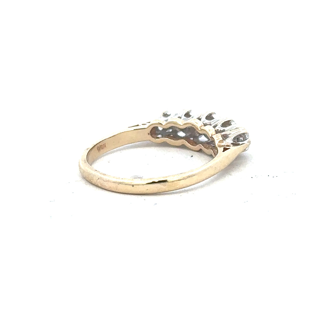 9ct yellow gold diamond ring in size J with sparkling diamonds, unbranded jewelry showcasing elegant craftsmanship.