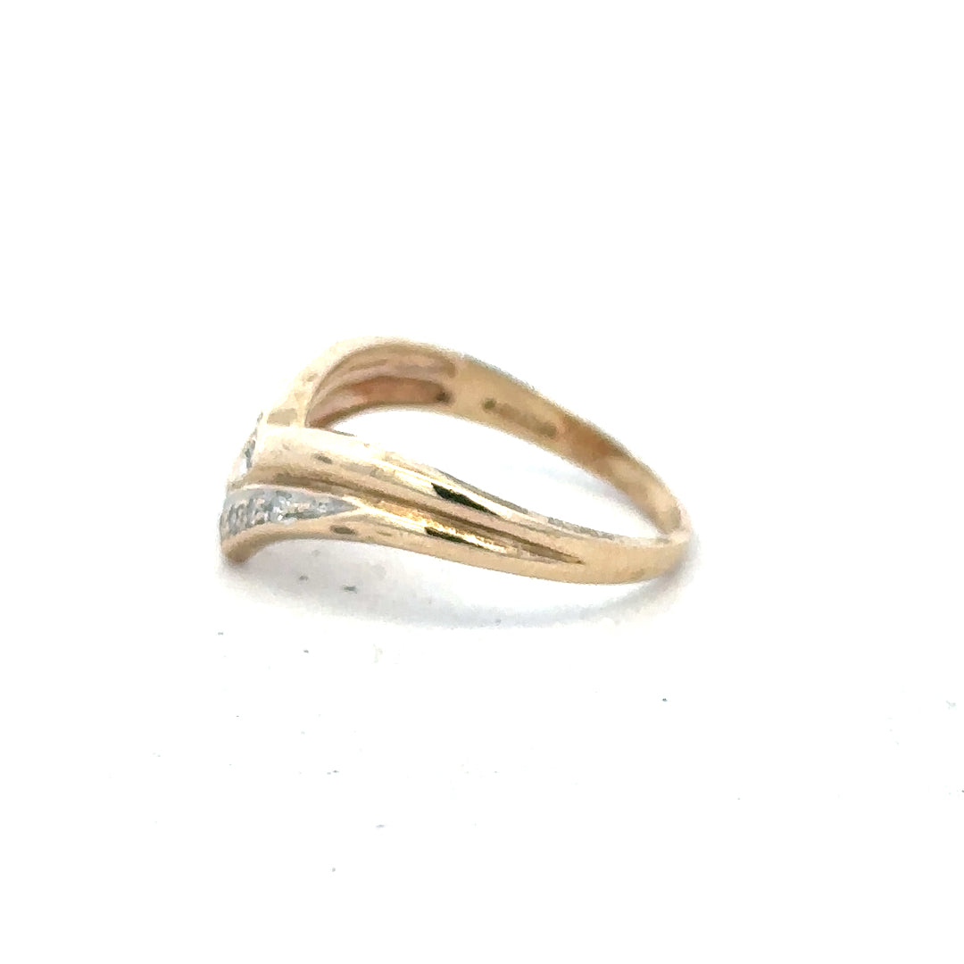 9ct yellow gold diamond ring in size L with a detailed design, showcasing sparkling diamonds on a polished band.