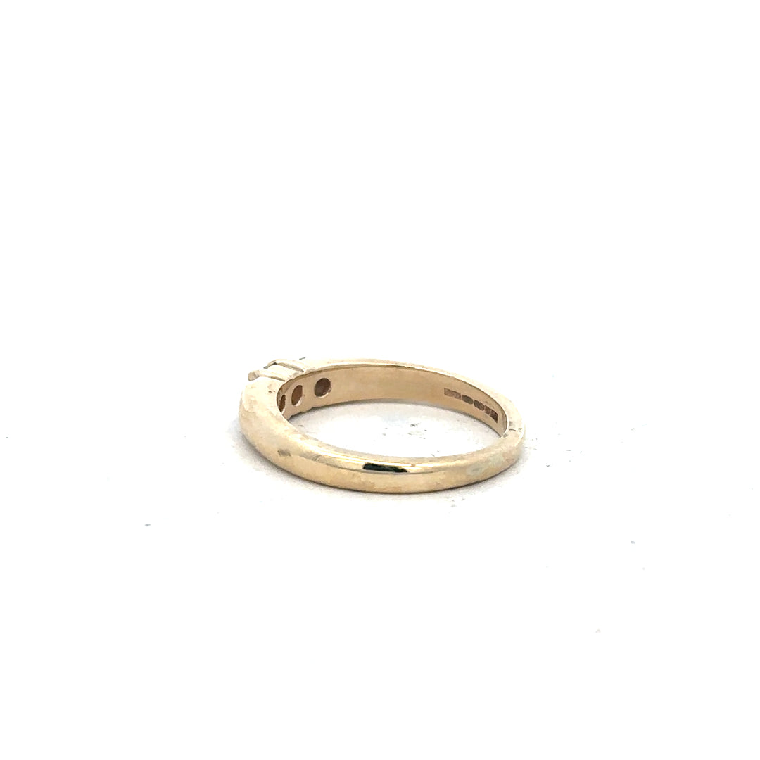9ct yellow gold diamond ring in size M with sparkling diamonds, showcasing elegant jewelry design.