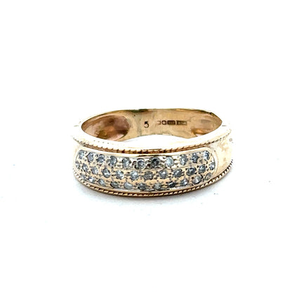9ct yellow gold diamond ring in size M, featuring a sparkling diamond setting and a sleek, elegant band design.