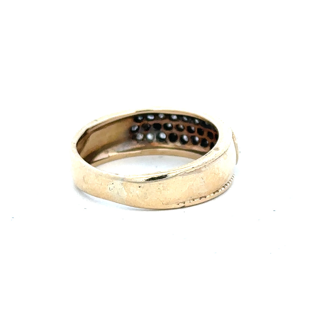 9ct yellow gold diamond ring in size M with sparkling diamonds, unbranded jewelry piece displayed on a neutral background.