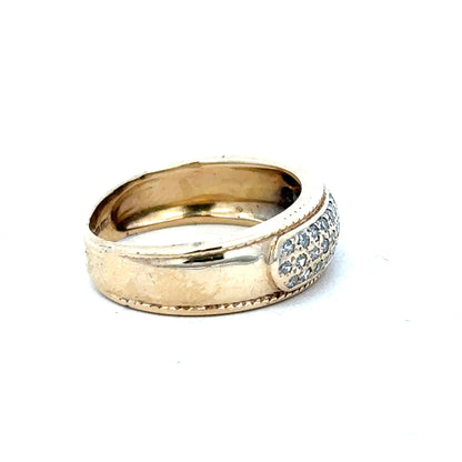 9ct yellow gold diamond ring in size M with sparkling diamonds, featuring a sleek and elegant design.