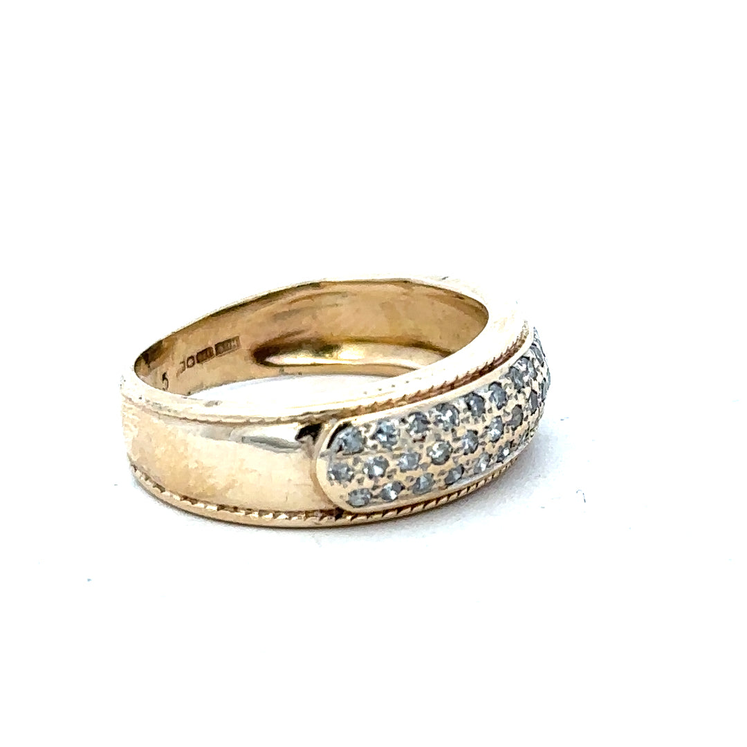 9ct yellow gold diamond ring in size M with sparkling diamonds, featuring a classic and elegant design.