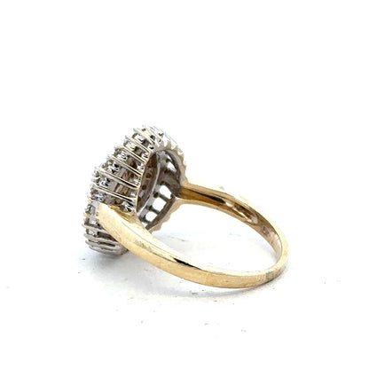 9ct yellow gold diamond ring in size M with sparkling diamonds, showcasing elegant jewelry craftsmanship.