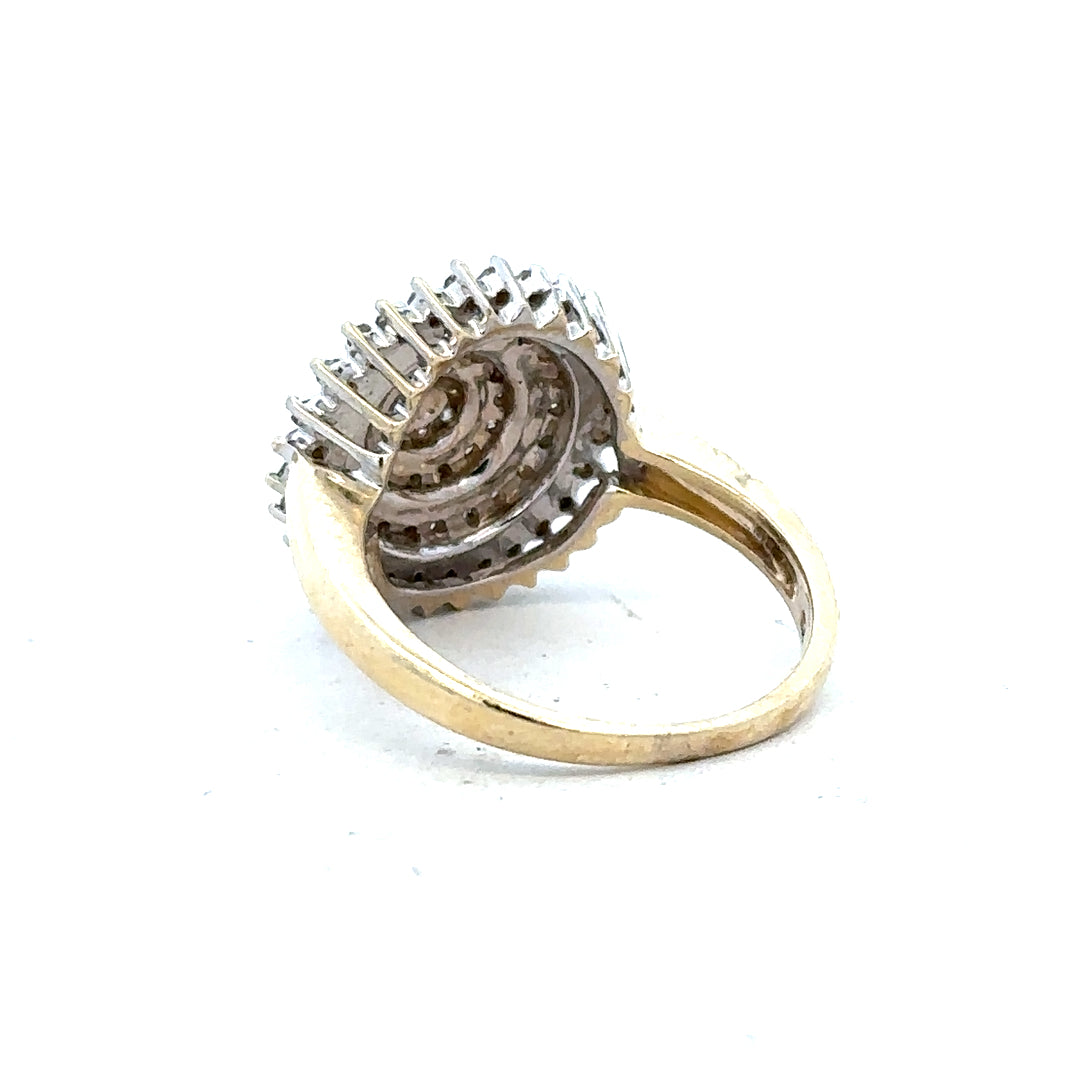 9ct yellow gold diamond ring size M with sparkling diamonds, unbranded jewelry piece showcasing elegant craftsmanship.