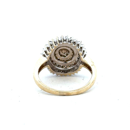 9ct yellow gold diamond ring in size M with sparkling diamonds, showcasing elegant jewelry design.