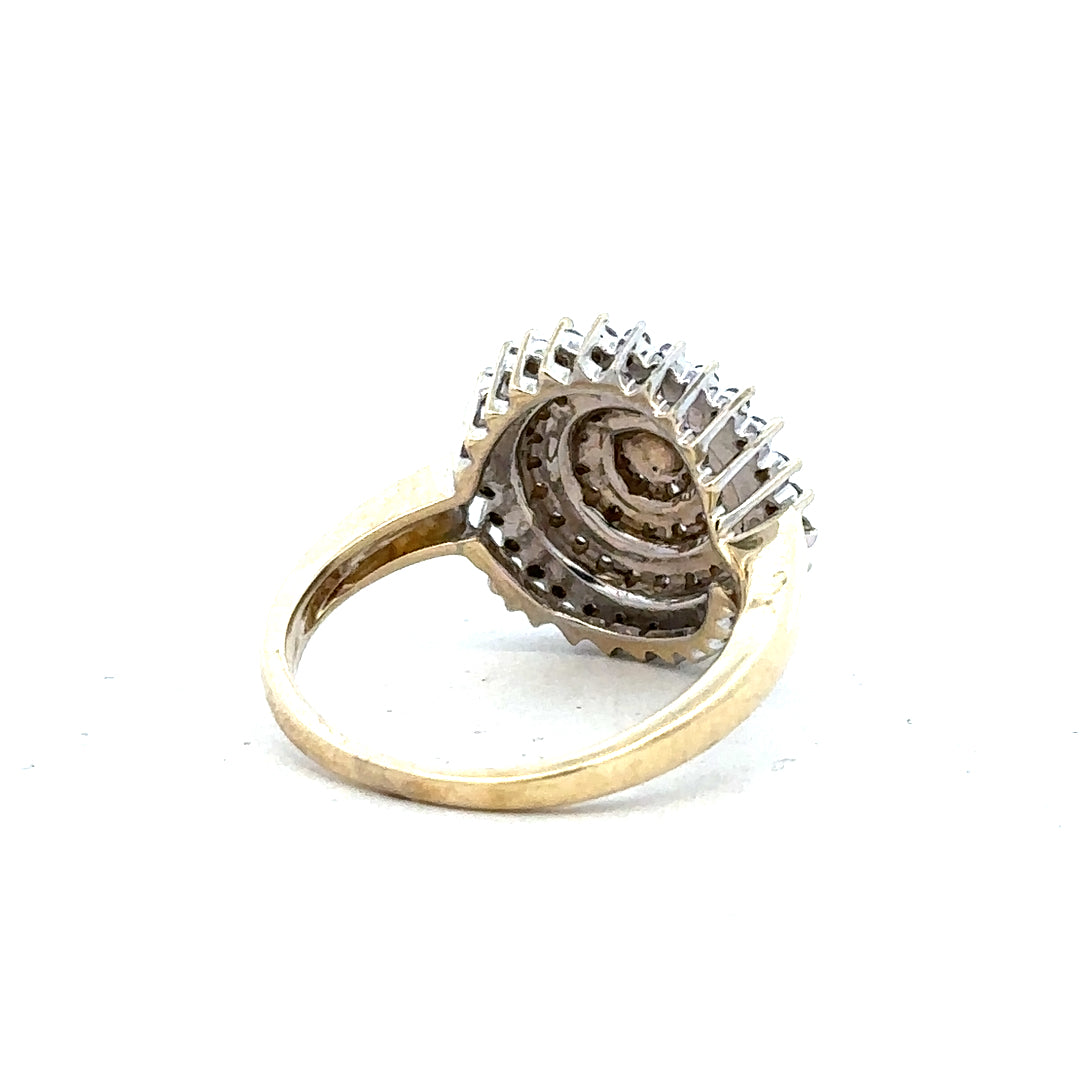 9ct yellow gold diamond ring in size M with sparkling diamonds, showcasing elegant craftsmanship and classic jewelry design.