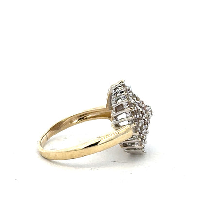 9ct yellow gold diamond ring in size M with sparkling diamonds, showcasing elegant jewelry design.