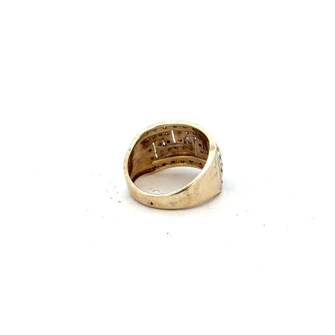 9ct yellow gold diamond ring in size M with sparkling diamonds, featuring a sleek and elegant design.