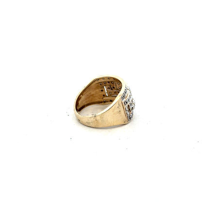9ct yellow gold diamond ring in size M with sparkling diamonds, showcasing a classic and elegant jewelry design.