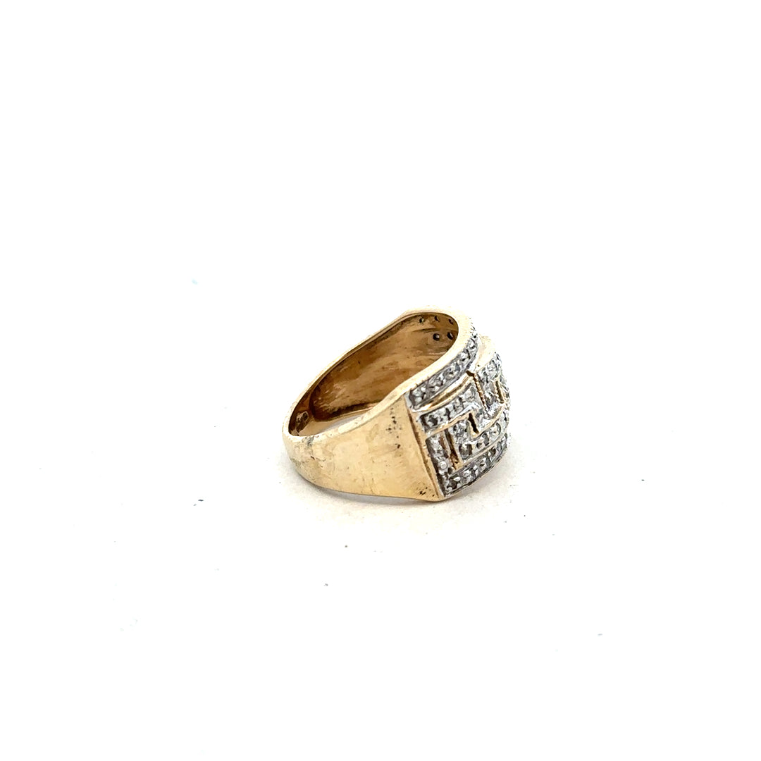 9ct yellow gold diamond ring in size M with sparkling diamonds, featuring a sleek and elegant design.