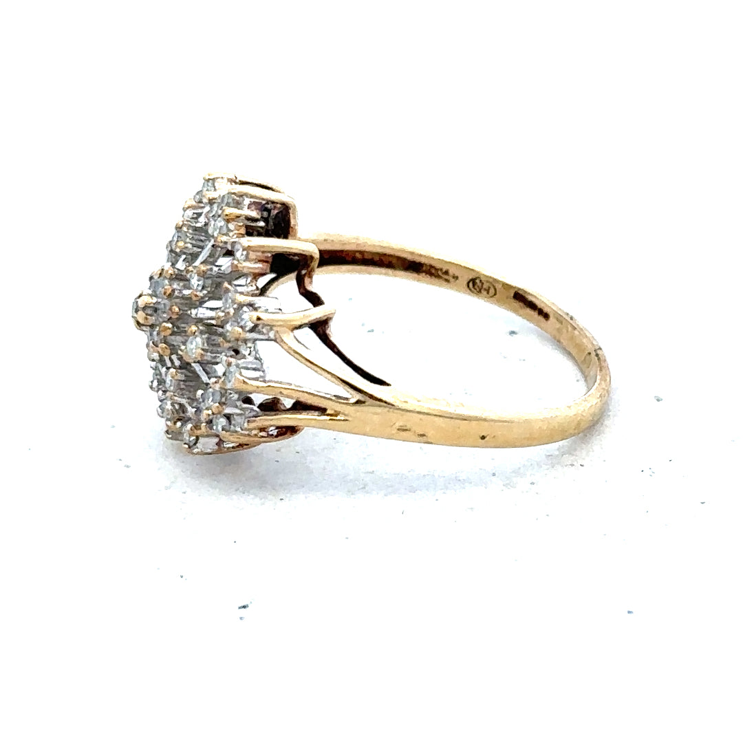 9ct yellow gold diamond ring in size M1/2, crafted with 2.4g of gold, featuring sparkly diamonds and a sleek band design.