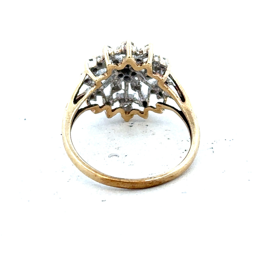 9ct yellow gold diamond ring in size M1/2 with 2.4g weight, featuring a sparkling diamond setting.