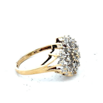 9ct yellow gold diamond ring in size M1/2 with a delicate design, weighing 2.4 grams. Unbranded jewelry piece.