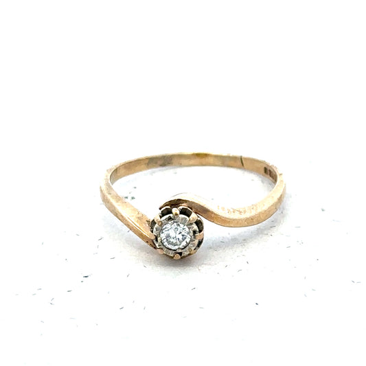 Yellow gold diamond ring in size M1/2, 9 carats, unbranded, featuring a sparkling diamond setting on a sleek band.
