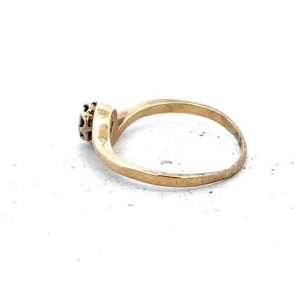 9ct yellow gold diamond ring in size M1/2 with sparkling diamonds set around the band.