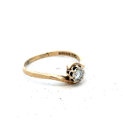 9ct yellow gold diamond ring in size M1/2, featuring a sparkling diamond setting on a classic gold band.