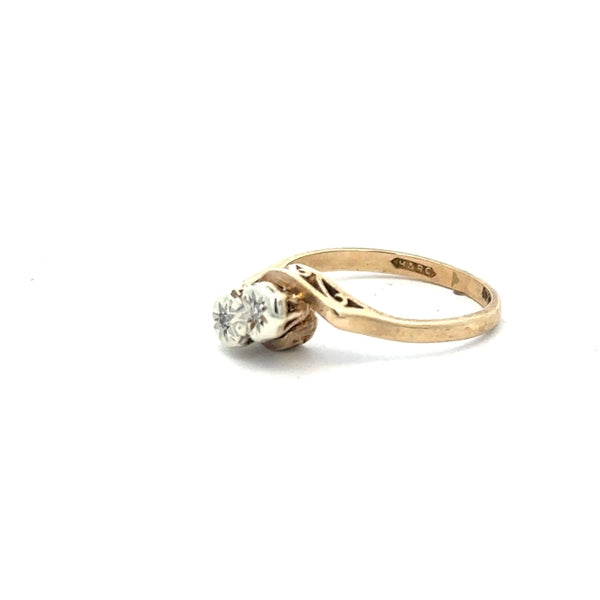 9ct yellow gold diamond ring size M1/2 with sparkling diamonds, elegant jewelry piece displayed against a neutral background.