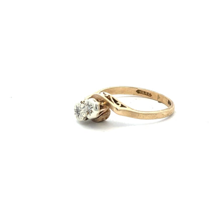 9ct yellow gold diamond ring size M1/2 with sparkling diamonds, elegant jewelry piece displayed against a neutral background.