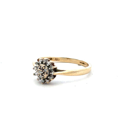 9ct yellow gold diamond ring in size M1/2 with sparkling diamonds, featuring an elegant band and classic design.
