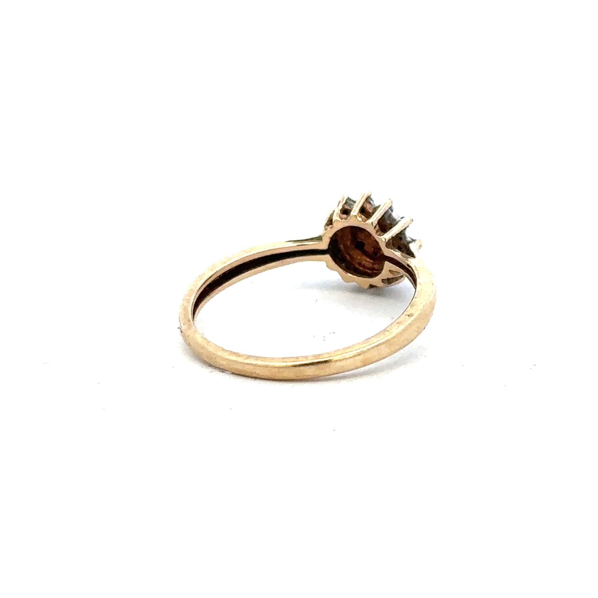 9ct yellow gold diamond ring size M1/2 with sparkling diamonds, unbranded jewelry piece displayed on a white background.