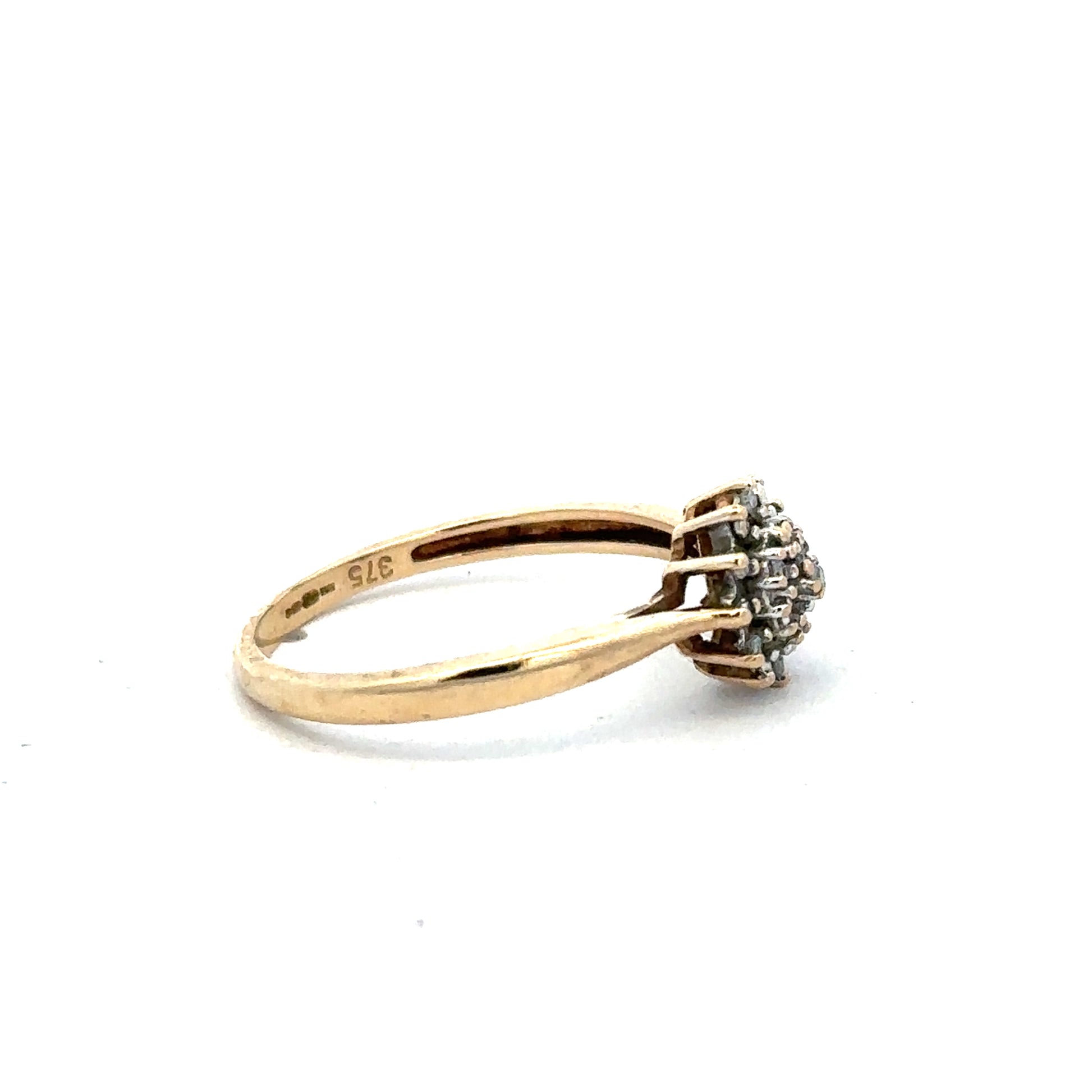 9ct yellow gold diamond ring size M1/2, unbranded, featuring a sparkling diamond centerpiece on a polished gold band.