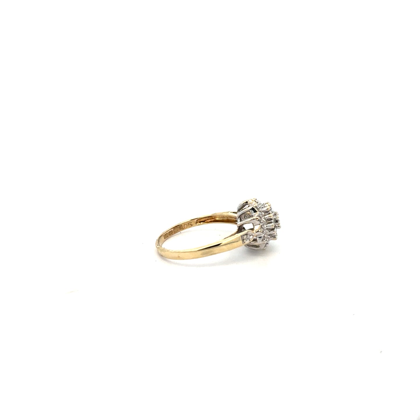 9ct yellow gold diamond ring in size N with sparkling diamonds, unbranded jewelry piece with elegant design.