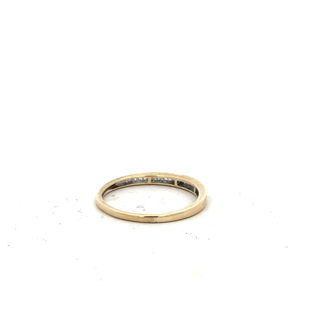 9ct yellow gold diamond ring size N1/2 with sparkling diamonds, shown in a close-up view highlighting the elegant design.