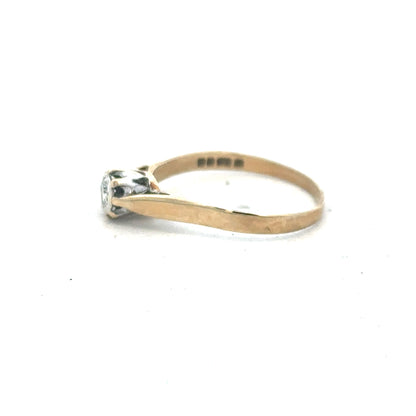 9ct yellow gold diamond ring in size O with sparkling diamonds, featuring a simple elegant design.