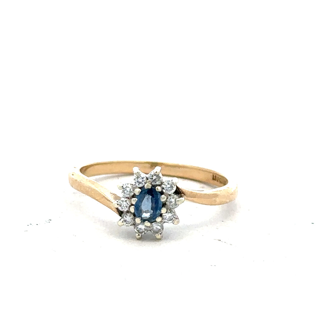 9ct yellow gold diamond ring in size O with sparkling diamonds, showcasing elegant jewelry design.