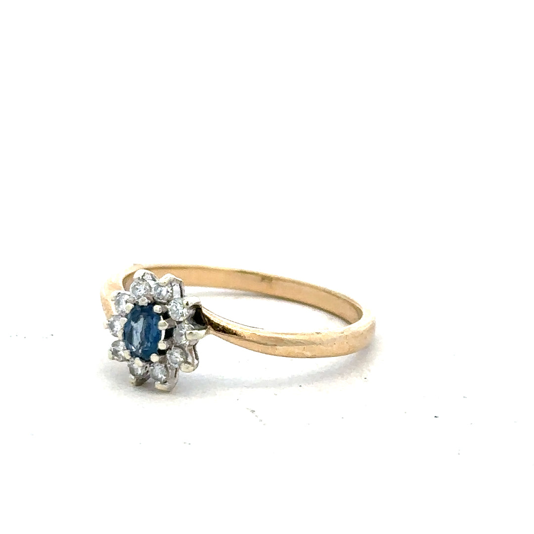 9ct yellow gold diamond ring in size O with sparkling diamonds showcasing elegant jewelry design.