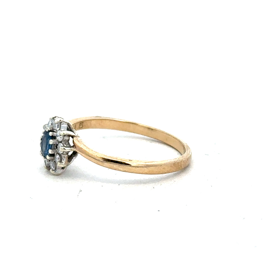 9ct yellow gold diamond ring in size O with sparkling diamonds, showcasing elegant jewelry design.