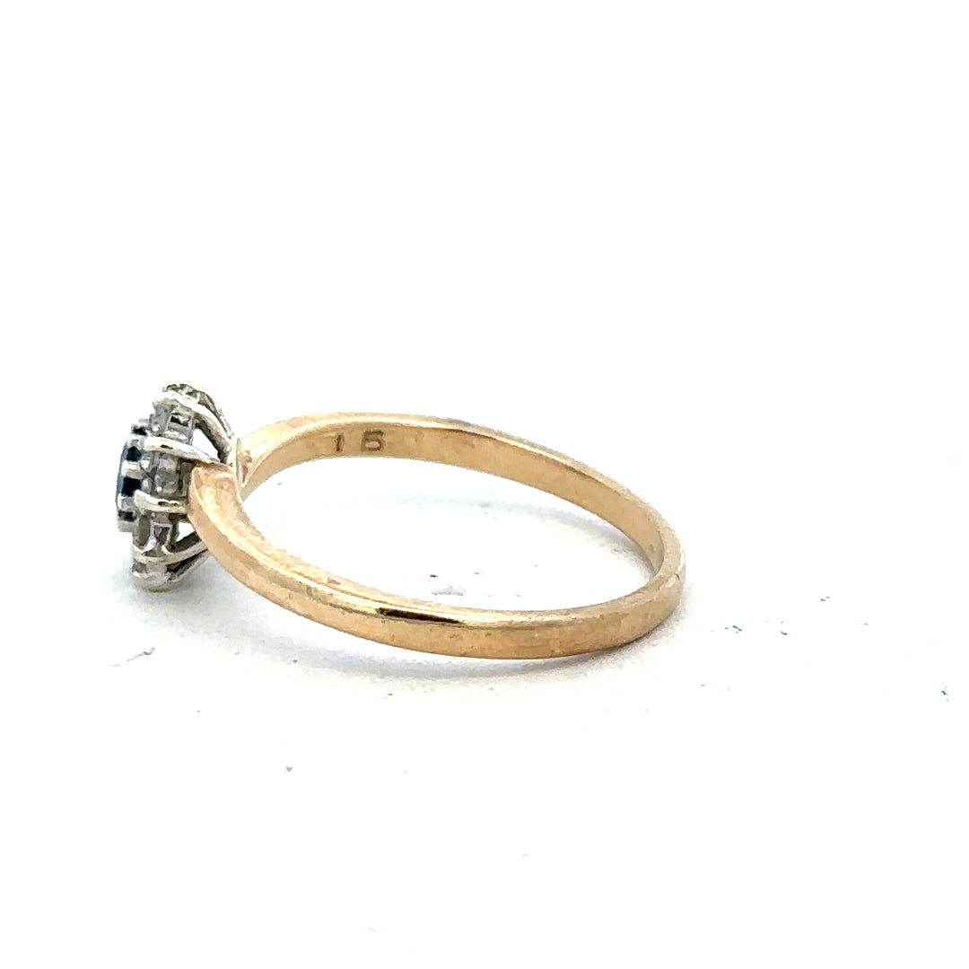 9ct yellow gold diamond ring in size O with sparkling diamonds, showcasing elegant jewelry design.