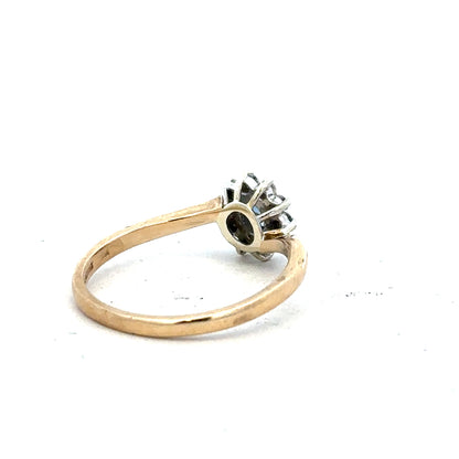 9ct yellow gold diamond ring in size O with sparkling diamonds, featuring a simple and elegant design.