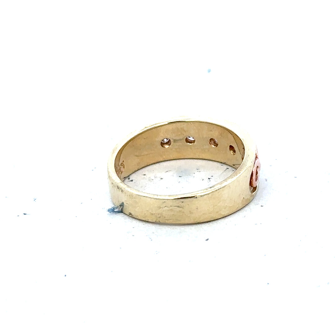 9ct yellow gold diamond ring in size O with sparkling diamonds, unbranded, shown on a plain background.
